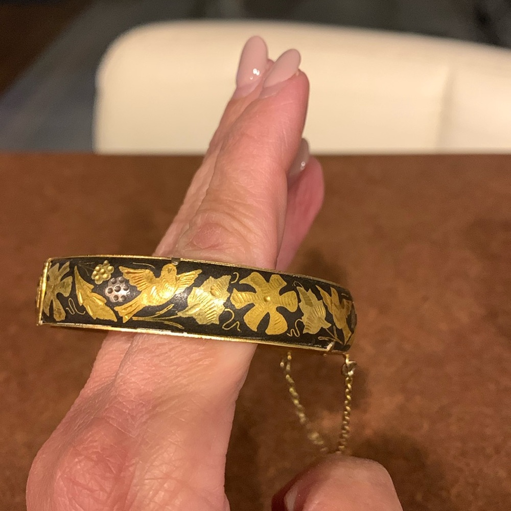 Beautiful Damascene Cuff Bangle & brooch matching.